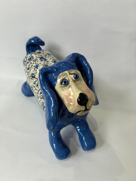 Big Sad Blue Dog - animal sculpture by Bronwyn Lewis