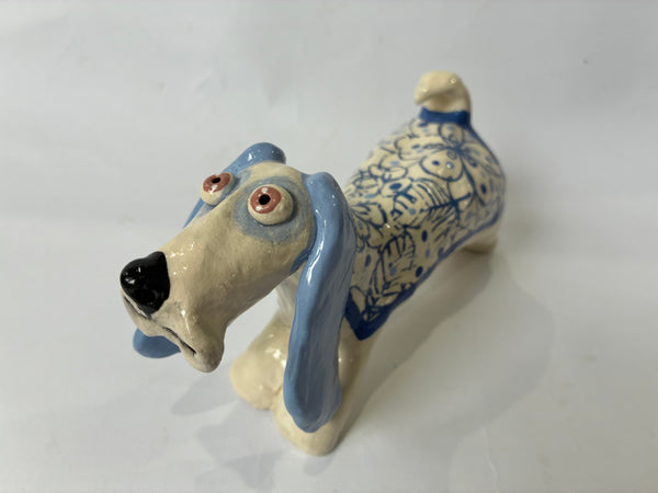 Flowery Coat Dog - animal sculpture by Bronwyn Lewis