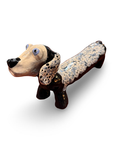 Black Butterfly Dachshund- animal sculpture by Bronwyn Lewis