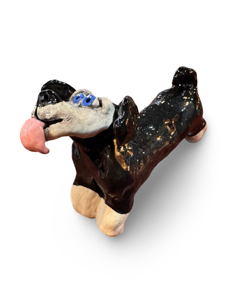 Kooky Black Dog - animal sculpture by Bronwyn Lewis