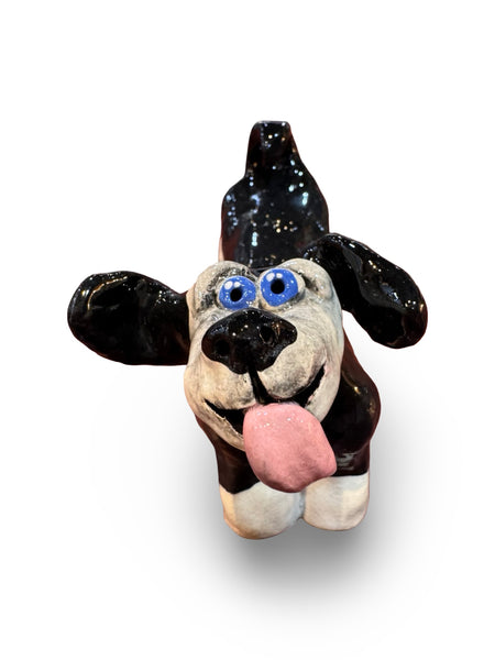Kooky Black Dog - animal sculpture by Bronwyn Lewis