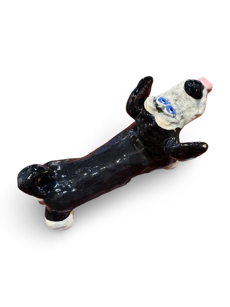 Kooky Black Dog - animal sculpture by Bronwyn Lewis