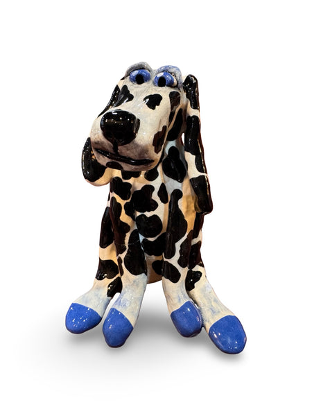 Black Spotty Dog - animal sculpture by Bronwyn Lewis