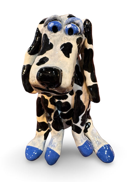 Black Spotty Dog - animal sculpture by Bronwyn Lewis