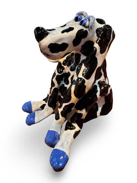 Black Spotty Dog - animal sculpture by Bronwyn Lewis