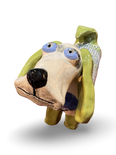Lime Pattern Dog - animal sculpture by Bronwyn Lewis