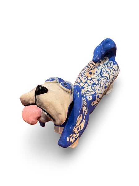 Navy Flower Dog - animal sculpture by Bronwyn Lewis