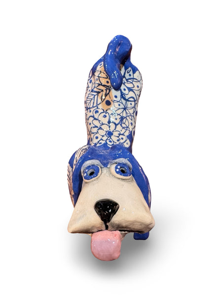 Navy Flower Dog - animal sculpture by Bronwyn Lewis