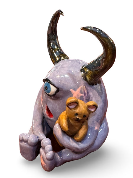 "Sleepy Sally with Teddy" - Original Ceramic Sculpture by Angela Campbell