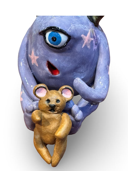 "Sleepy Sally with Teddy" - Original Ceramic Sculpture by Angela Campbell