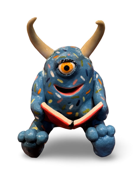 "Maxi Loves Books" - Original Ceramic Sculpture by Angela Campbell