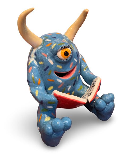 "Maxi Loves Books" - Original Ceramic Sculpture by Angela Campbell