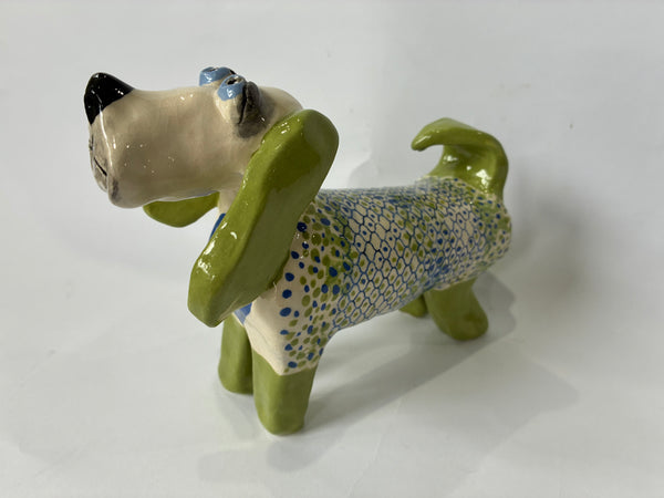 Lime Pattern Dog - animal sculpture by Bronwyn Lewis