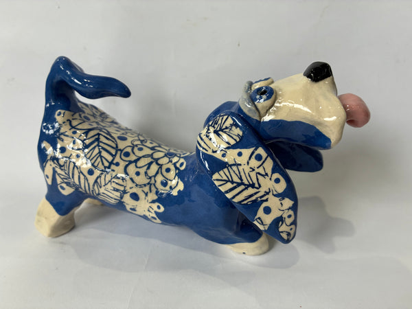 Navy Flower Dog - animal sculpture by Bronwyn Lewis