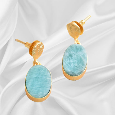 Earrings - Handmade - amazonite 18K plated