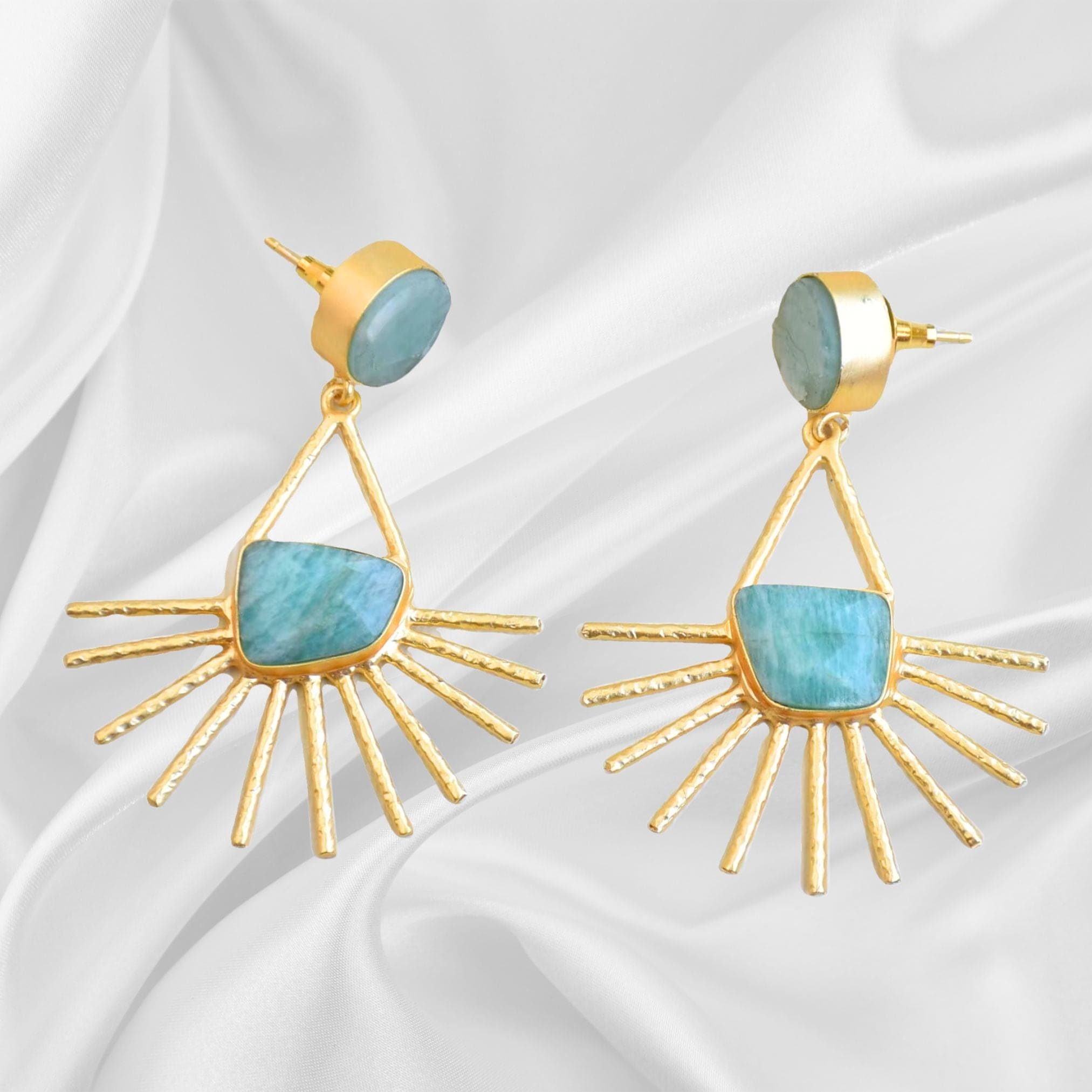 Earrings - Handmade - amazonite 18K plated
