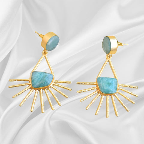 Earrings - Handmade - amazonite 18K plated