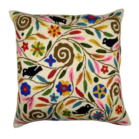 Flower Bird And Vine Cushion Cover  By Eliza Piro