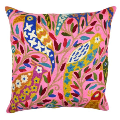 Pink Chirping Birds Cushion Cover  By Eliza Piro